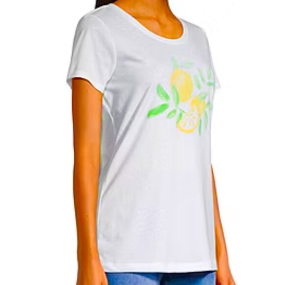 NEW! St Johns Bay lemons T-Shirt Plus 1X Cotton Blend White Round Neck Short Sle - Picture 4 of 11
